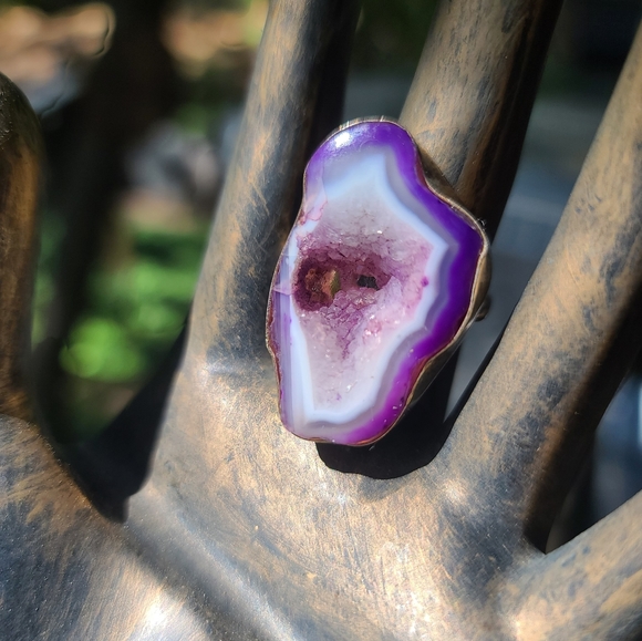 Purple agate sterling ring adjustable size - Picture 3 of 5